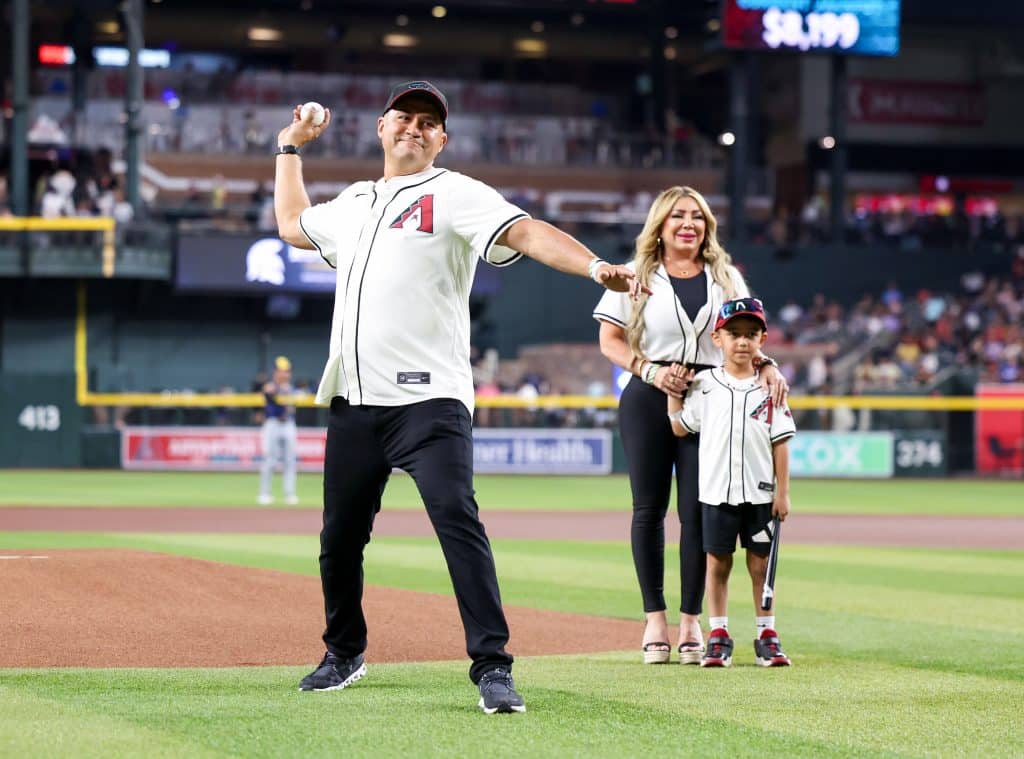 Anthony Salcido throw first pitch at Chase Field during Autism Awareness Night