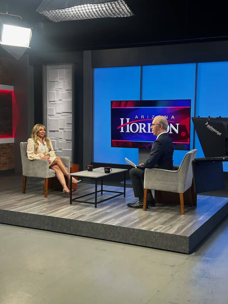 Gabriela Salcido interviews on studio set